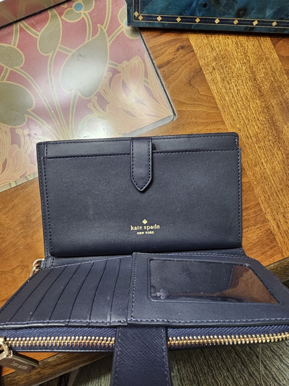 Kate Spade New York Navy Apple Print Wristlet Wallet - Picture 3 of 5